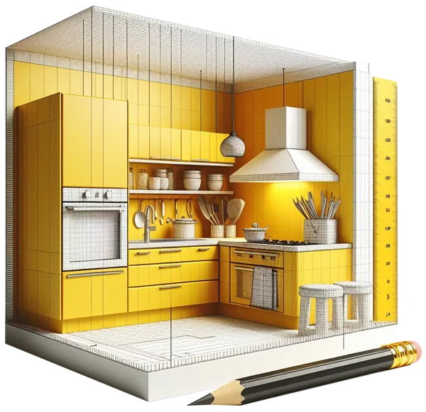 esempio 3d cucina su misura realizzata con AI
